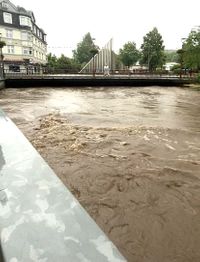 Wasserstand am Hochwassertag an Ennepe Br&uuml;cke in der Innenstadt